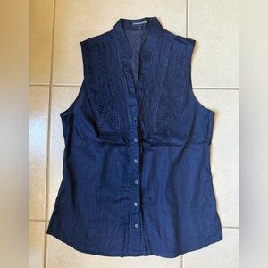 Express Design Studio 100% Cotton Lightweight Sheer Navy S/Sleeve Blouse Large